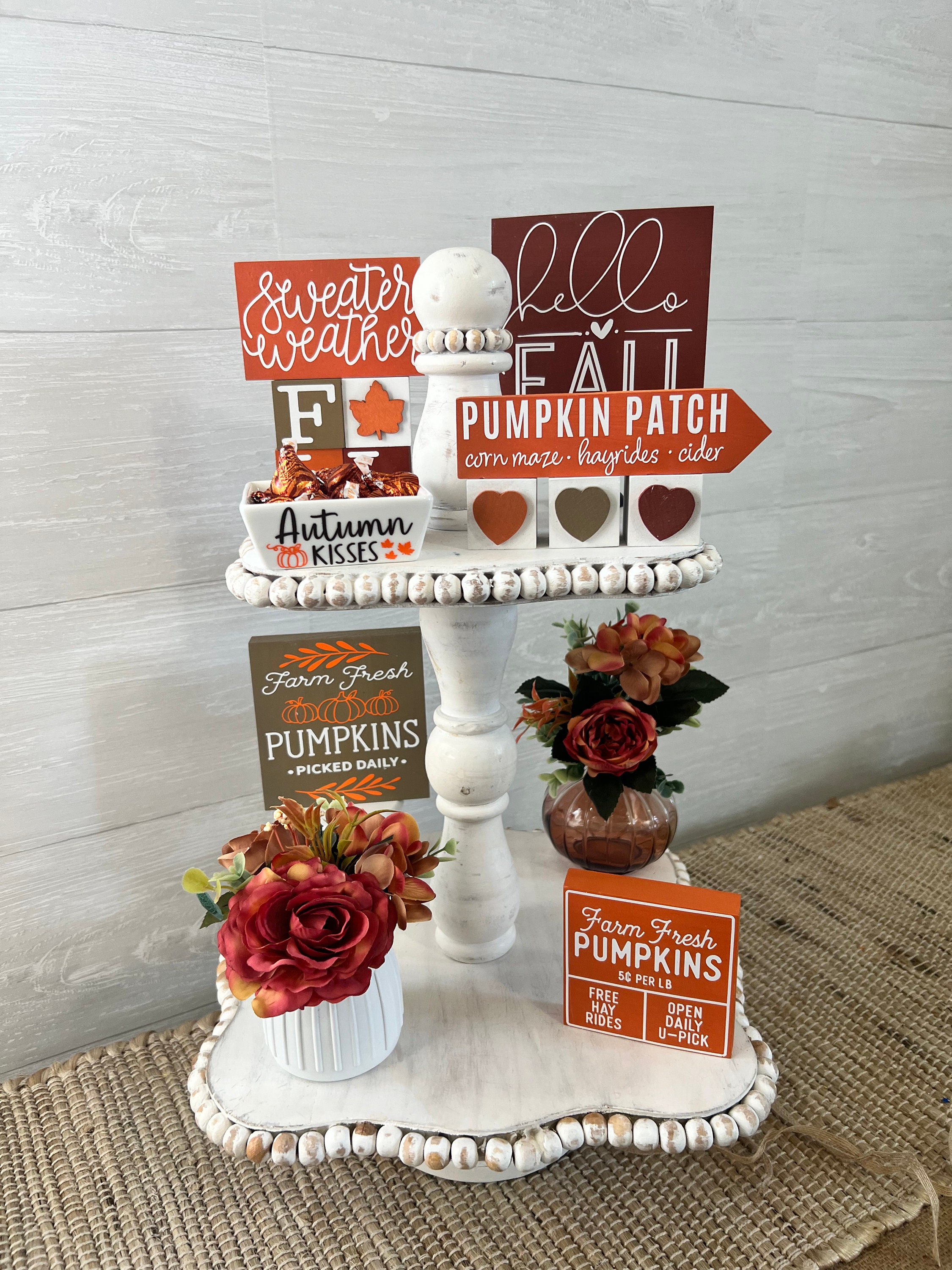 Fall Tiered Tray Mini Floral Arrangement, Farmhouse Home Decor, Mini ...