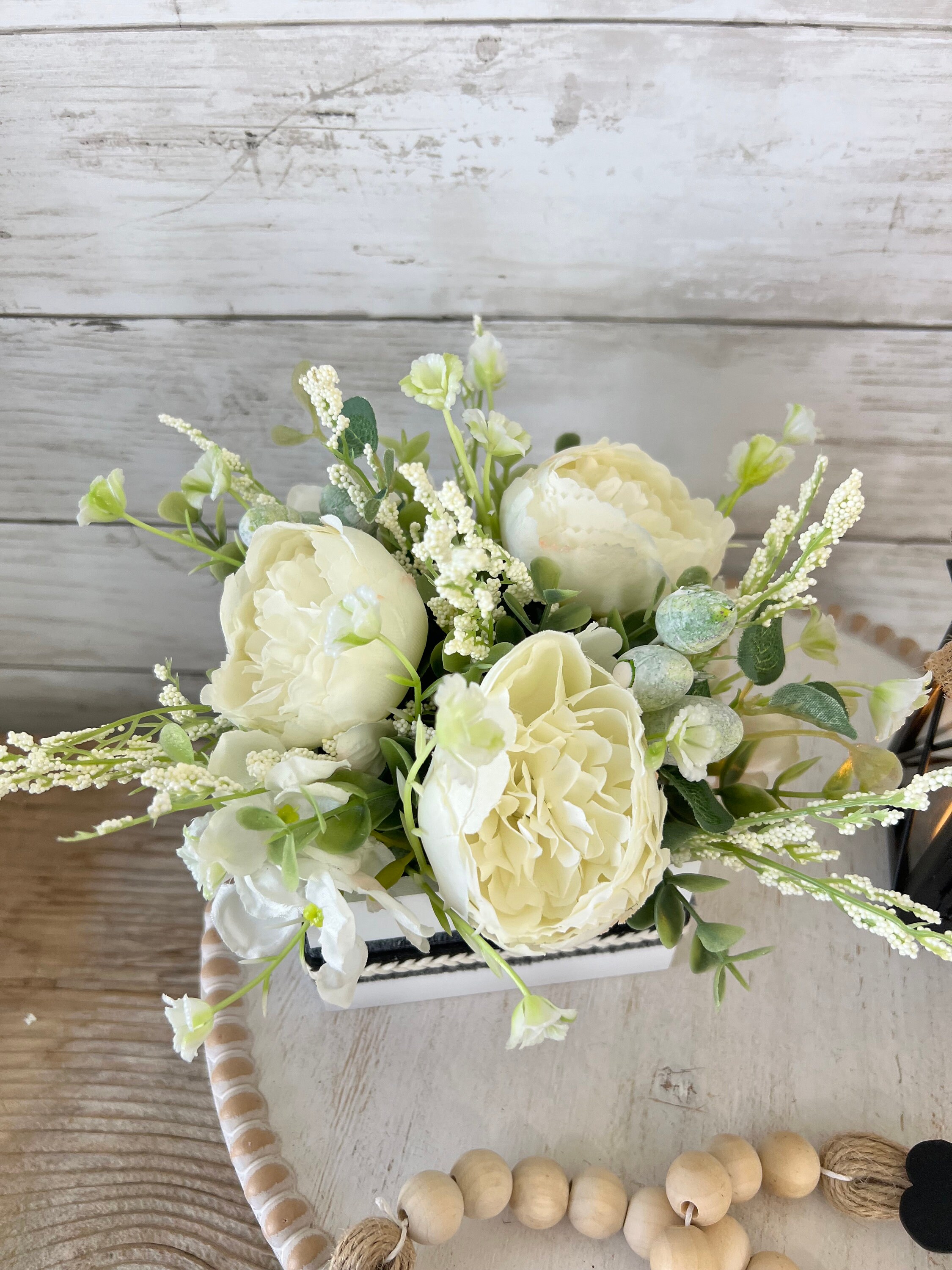 Tiered Tray Mini Floral Arrangement, Rustic Farmhouse Home Decor ...