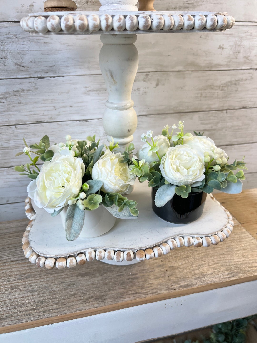 Tiered Tray Mini Floral Arrangement, Rustic Farmhouse Home Decor, Mini ...