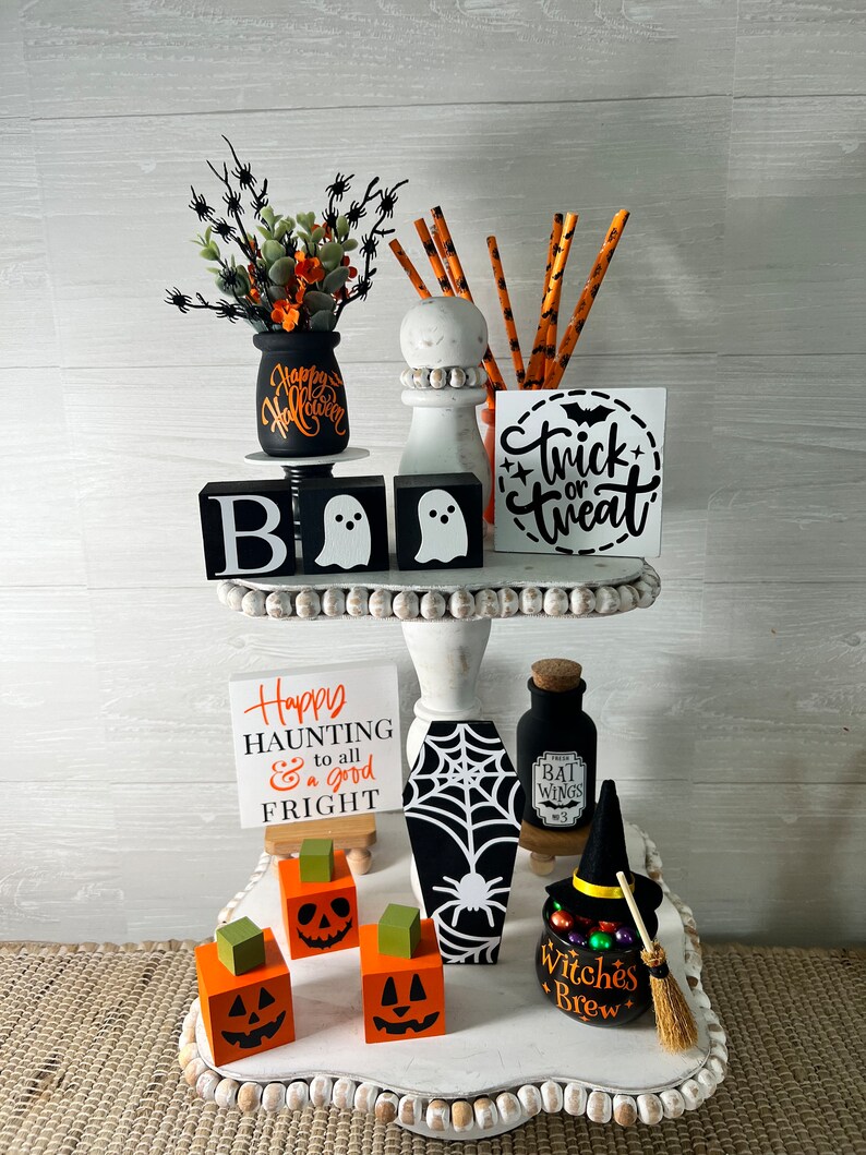 Halloween Tiered Tray Mini Floral Arrangement, Halloween Home Decor ...