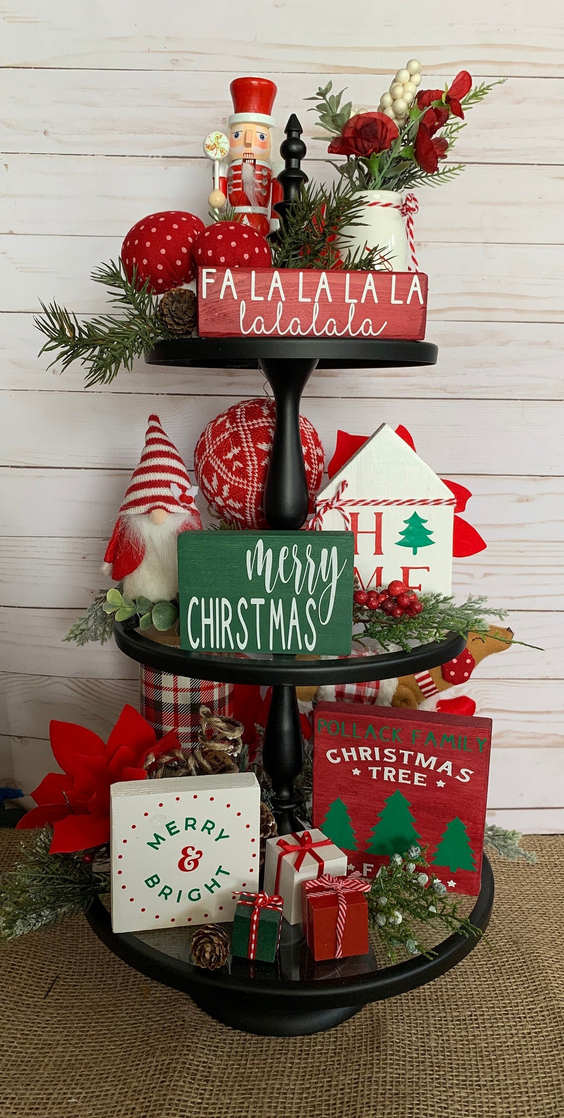 Christmas Tiered Tray Decor Farmhouse Tiered Tray Holiday Etsy