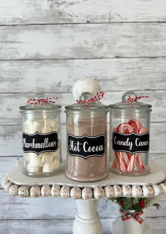 Christmas Tiered Tray Decor, Mini Hot Cocoa Bar Canisters, Mini