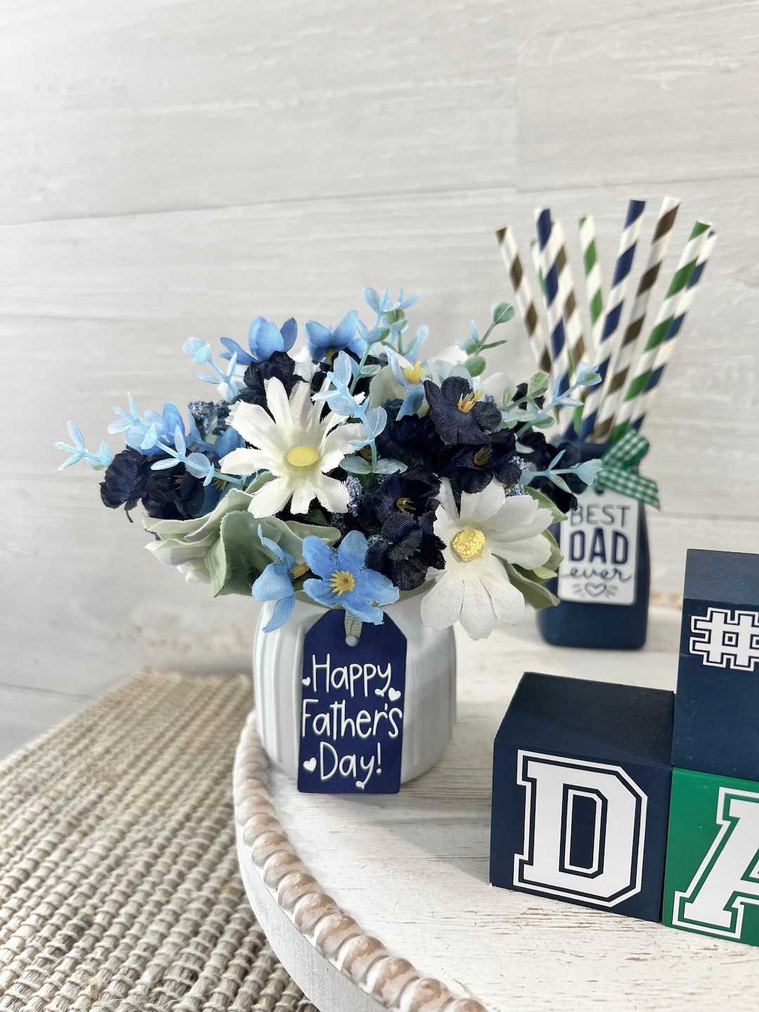 Father's Day Tiered Tray Decor, Father's Day Mini Floral Arrangement ...
