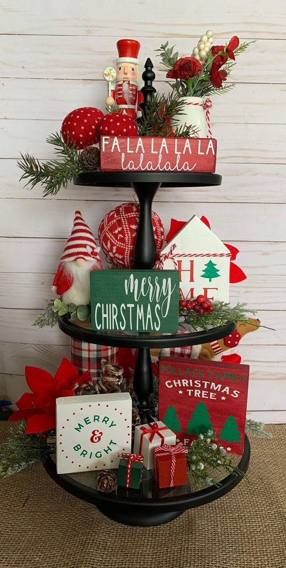 Christmas Tiered Tray Decor Farmhouse Tiered Tray Holiday Etsy