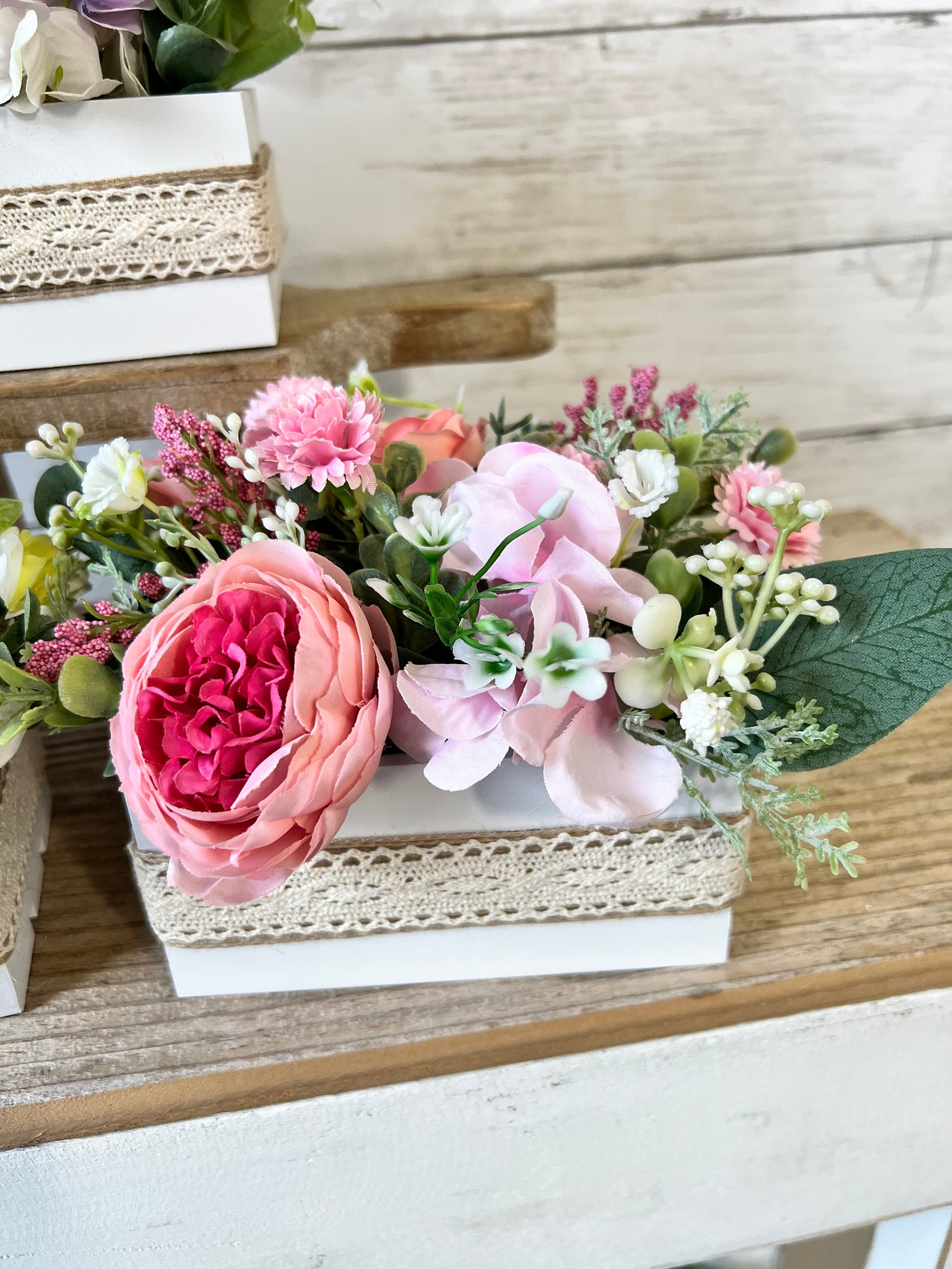 Spring Mini Decorations Spring Tiered Tray Mini Floral Arrangement, Mini Crate for Tiered Tray ...