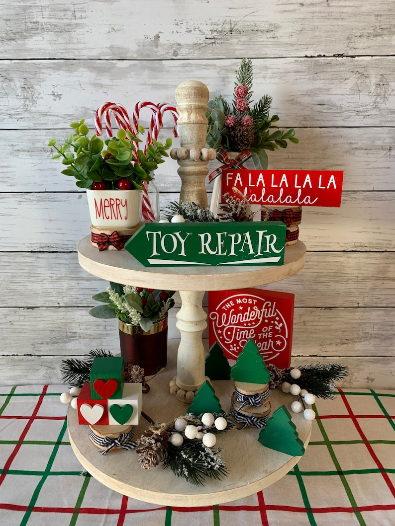 Christmas Tiered Tray Decor Christmas Mini Wooden Signs Etsy