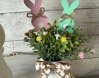 Easter tiered Tray mini floral arrangement, Easter tiered tray decor, Easter egg decor, mini vases, tiered tray greenery, peep bunny decor
