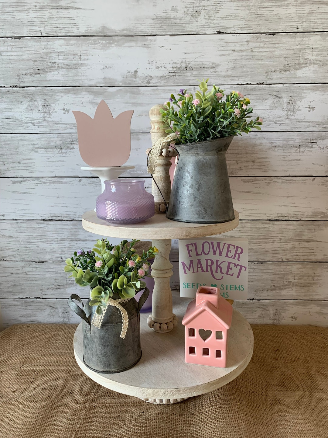 Tiered Tray Mini Floral Arrangement, Rustic Farmhouse Home Decor, Mini ...