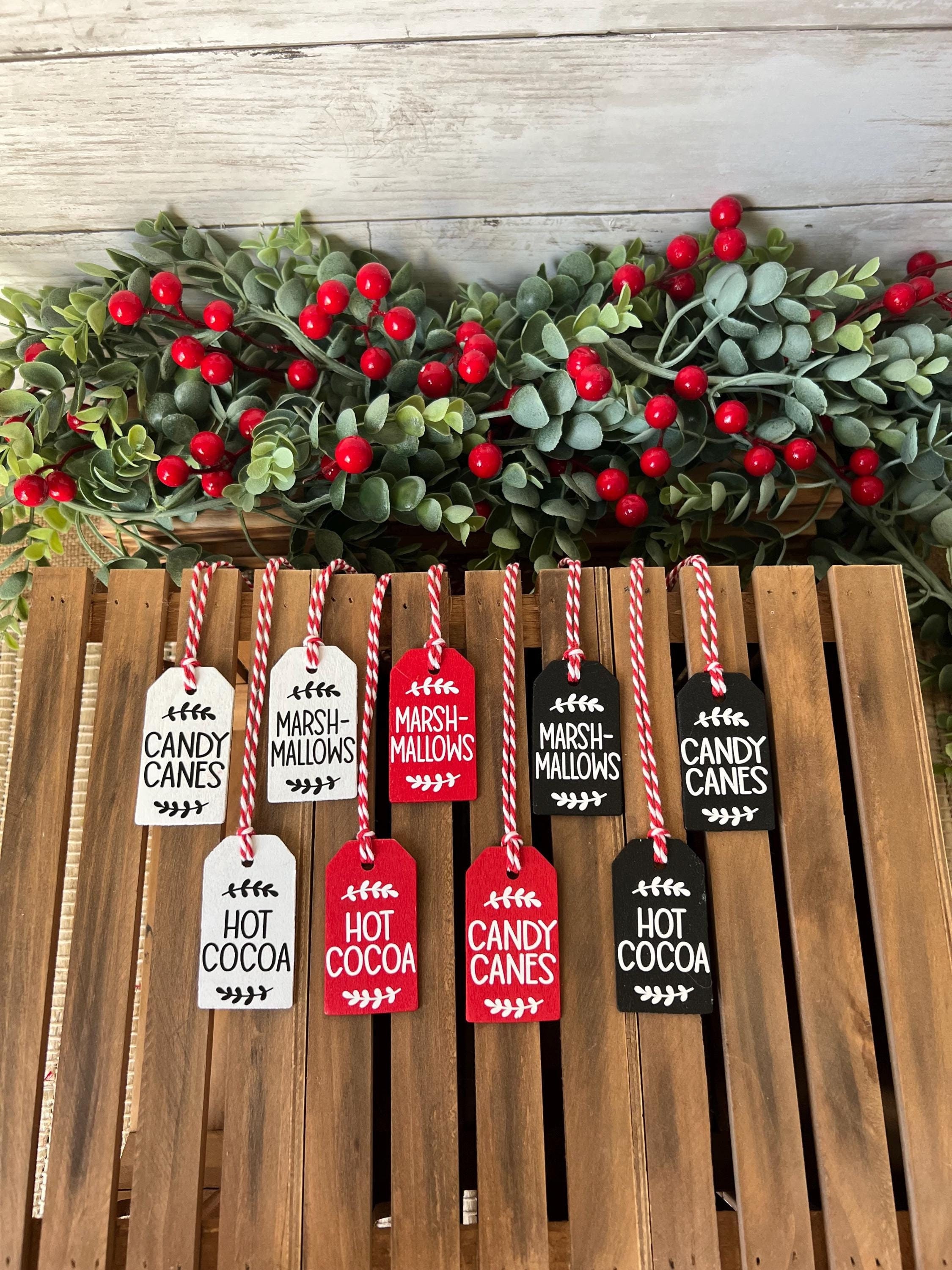 hot chocolate bar wood tags, hot cocoa bar labels, hot chocolate decor, hot cocoa bar jars, hot cocoa bar decor, christmas home decor