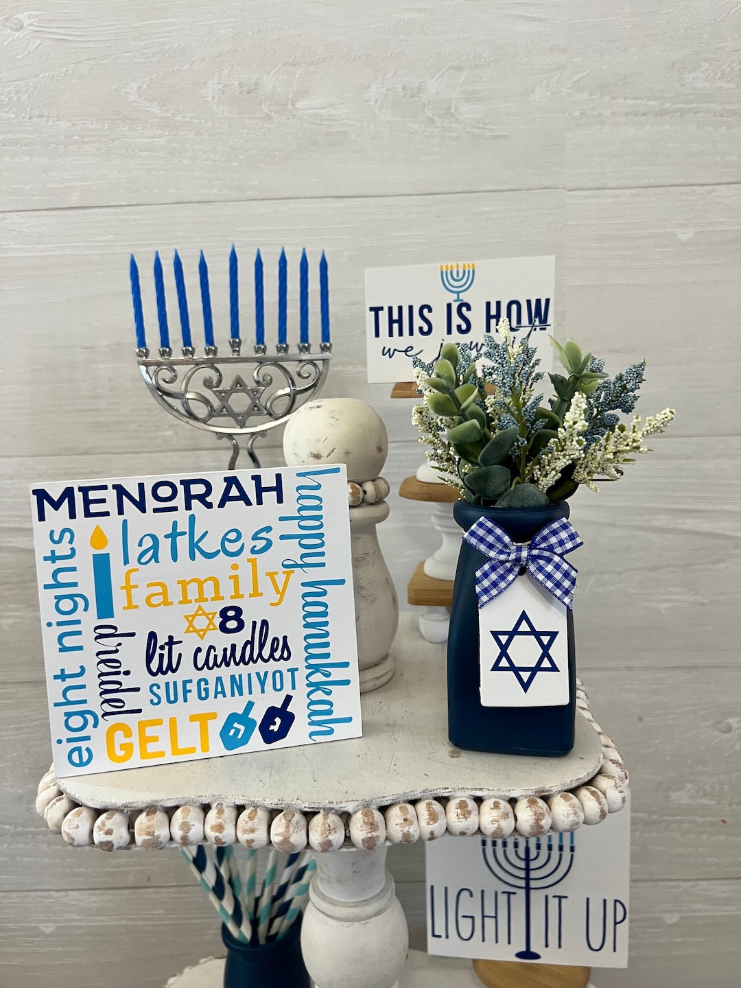 Hanukkah Tiered Tray Decor Hanukkah Home Decor Happy Etsy