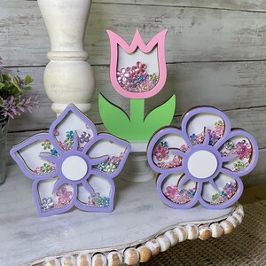 Spring flower wood shaker signs, freestanding spring flowers, spring tiered tray decor, spring home decors, freestanding tulips and daisy