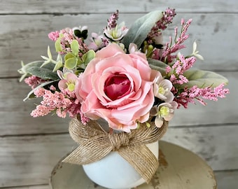 Spring tiered Tray mini floral arrangement, Spring tiered tray decor, Easter tiered tray decor, spring rose arrangement, spring wildflowers