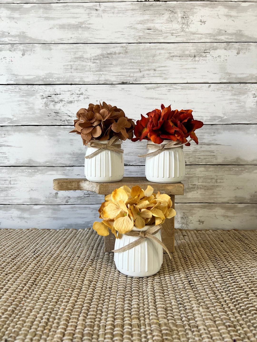 Fall Tiered Tray Mini Floral Arrangement, Farmhouse Home Decor, Mini ...
