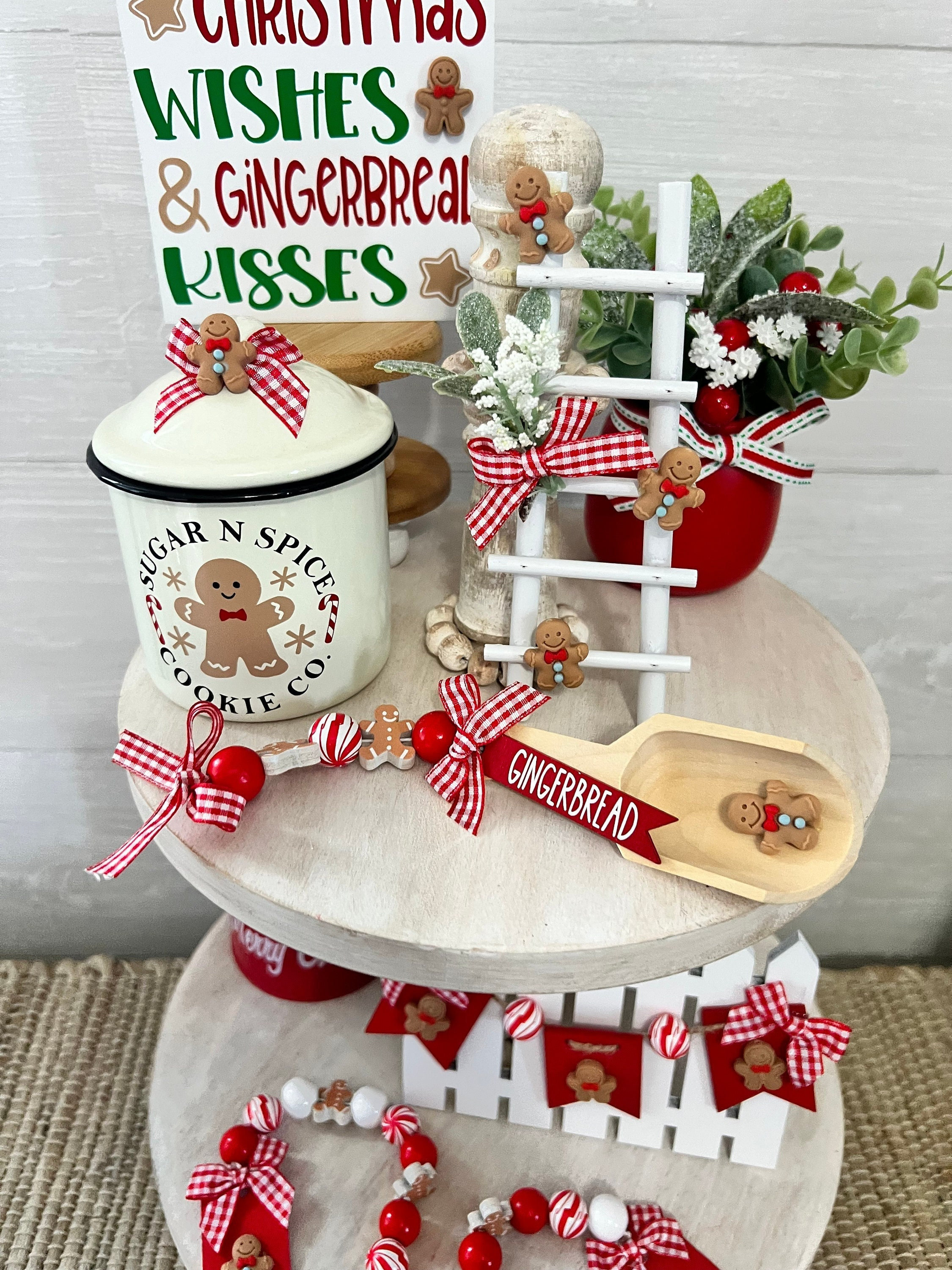 Gingerbread man Mini Scoop for tiered tray, Christmas tiered tray decor, Mini wood canister scoops, gingerbread man tiered tray decor
