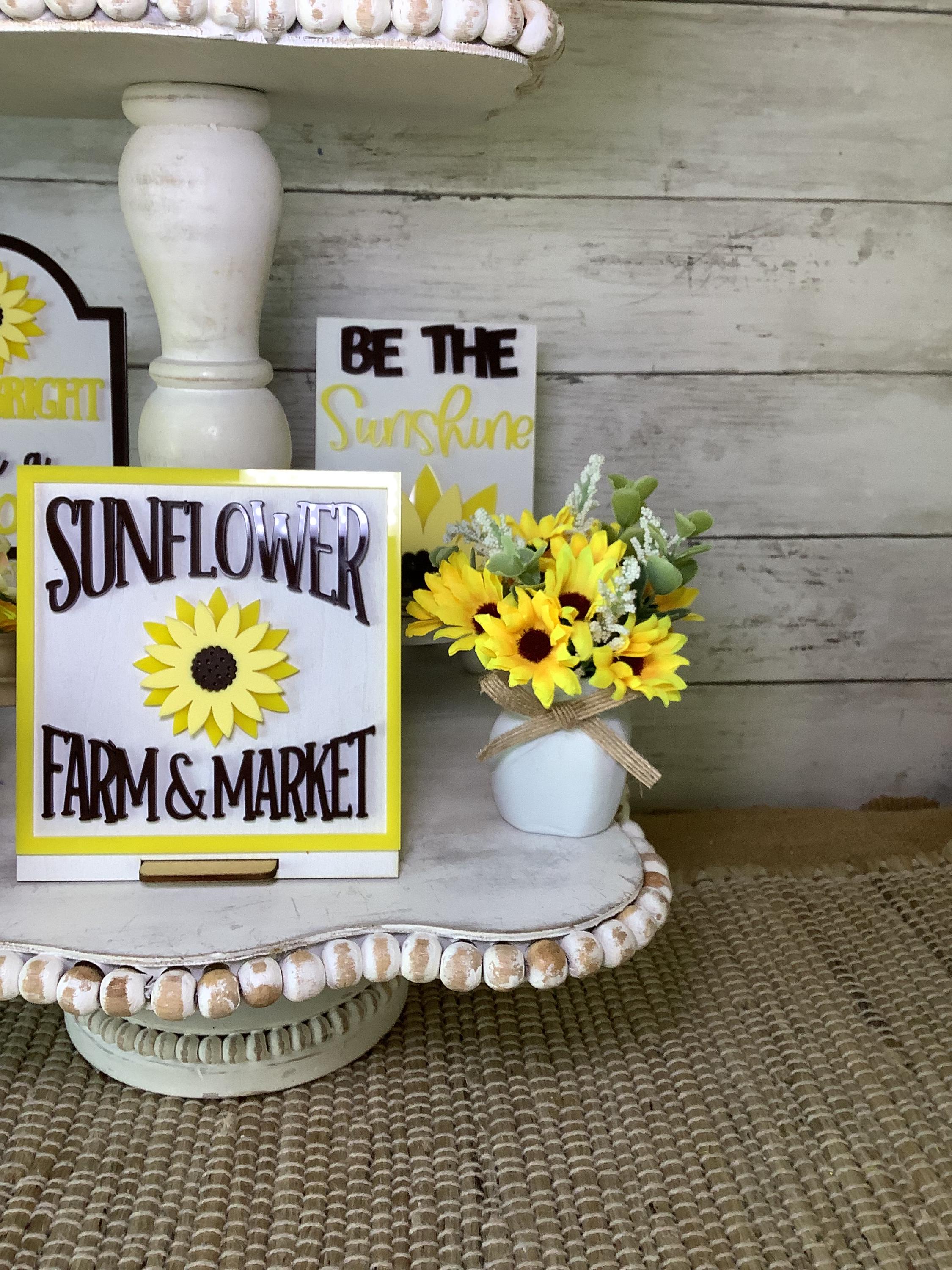 Sunflower Tiered Tray Decor, Summer Tiered Tray Decor, Sunflower Tiered ...