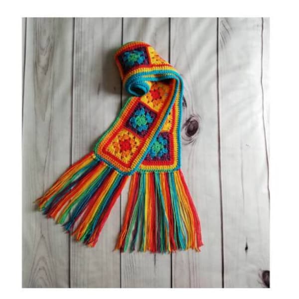 Granny Square Scarf LGBTQ Scarf Festival Wear Rainbow Pride Scarf Crochet Scarf  Hippie Scarf Boho Scarf Festival Wear