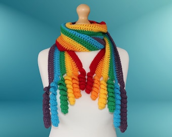 Rainbow Scarf with Unusual Spiral Fringe, Scarf, Long Scarf, Soft Scarf, Rainbow Colours, gift LGBT - BEST SELLER