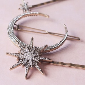 Moon & Stars hair clip/ hair accessories/ hair clip/ wedding hair/ christmas gift/ hair clips/ accessory/wedding/weddings/crystal/Xmas