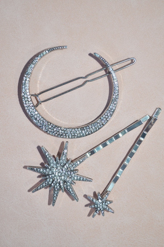 Limited Edition Silver Moon & Stars Hair Clip/ Hair