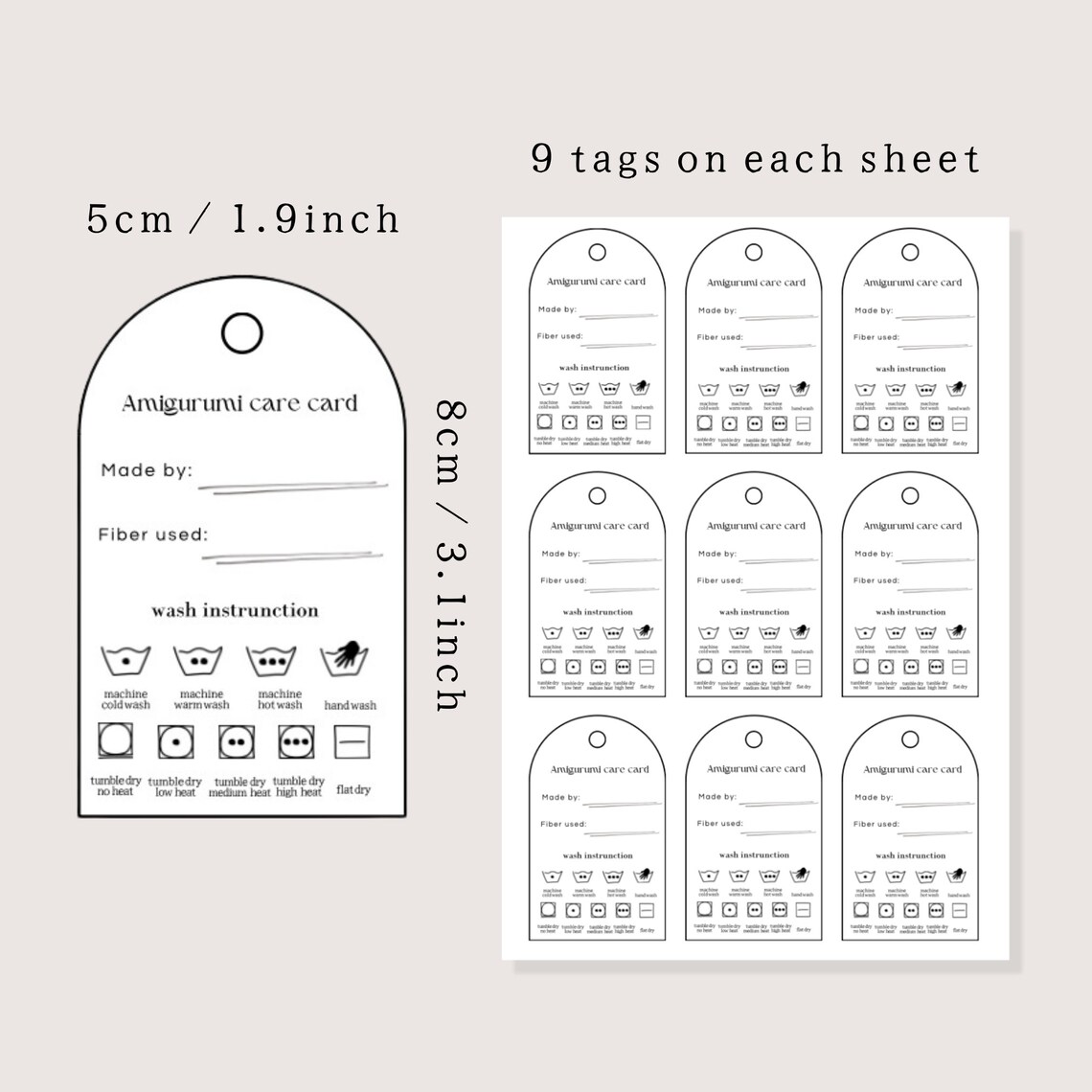 Printable Care Labels for Amigurumi /business Card Size Tags for Printable Care Labels for Amigurumi /business Card Size Tags for
