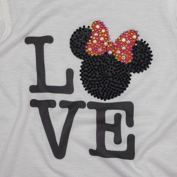 LOVE, Minnie Mouse Love Rhinestone Bling Shirt | Minnie Love Tee | Women Shirt | Girl Shirt | Child or Adult Size