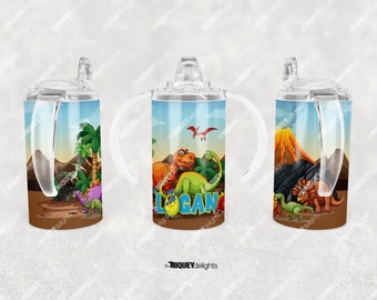 Personalized Dinosaur Theme Drinkware - Sippy Cup with Duo Lid, 15oz, 12oz, 9oz | Stainless Steel Tumblers