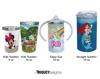Personalized Kids Drinkware - Sippy Cup with Duo Lid, 15oz, 12oz, 9oz | Stainless Steel Tumblers