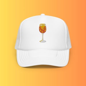 Embroidered Aperol Spritz Foam Trucker Hat, Aperol Spritz Glass, Cocktail Lovers Gift Ideas, Aperitif, Aperol Hat, Glass Embroidered Hat
