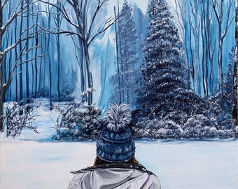 Original Snow Painting in Acrylics on 11x14 inch Stretched Canvas