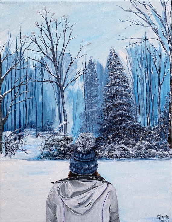 Original Snow Painting in Acrylics on 11x14 inch Stretched Canvas