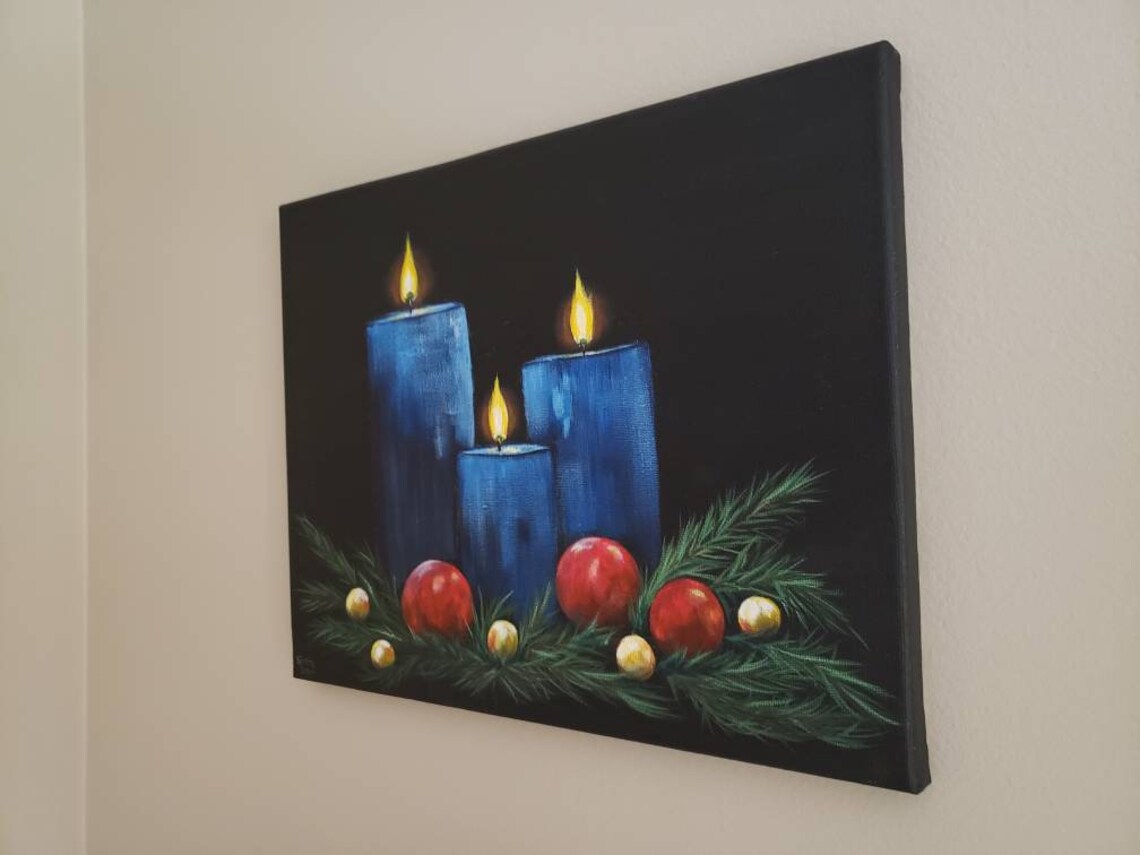 Christmas Candles Acrylic Painting on 11x14 Inch Stretched Canvas Etsy