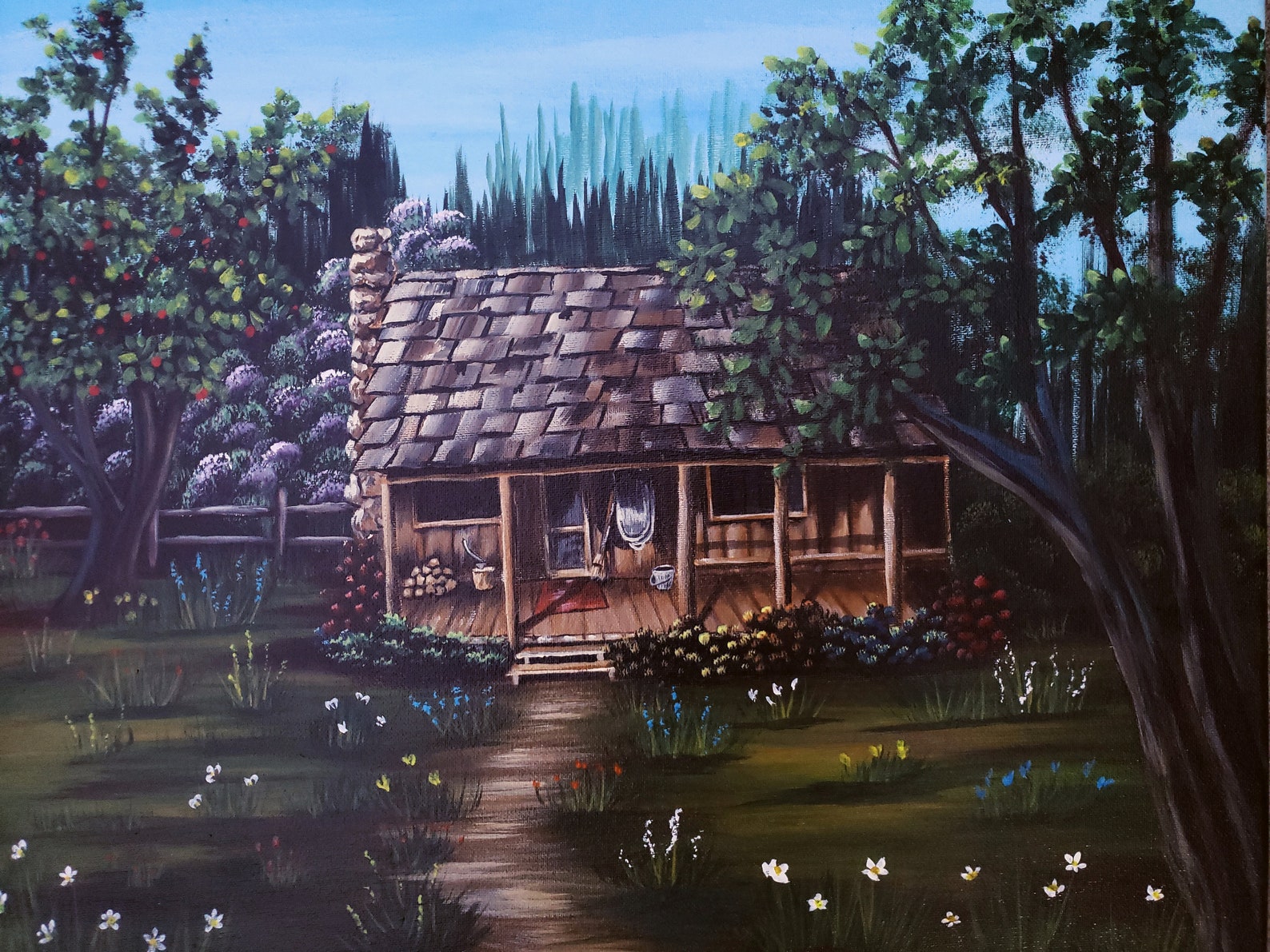 Rustic Cabin Painting Old Home Painting in Acrylics on 16x20 Etsy