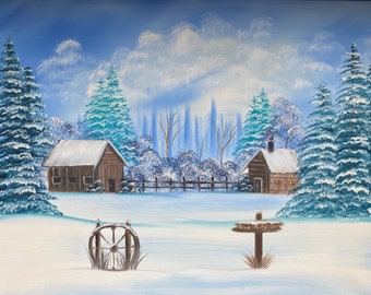 Winter Cabin Blue Ridge Painting, Giclee Fine Art Paper Print