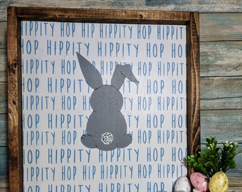 Hippity Hoppity Easter Wood Sign, Easter Home Decor Sign, Easter Bunny Decor, Spring Wood Sign, Easter Bunny Sign, Spring Decor