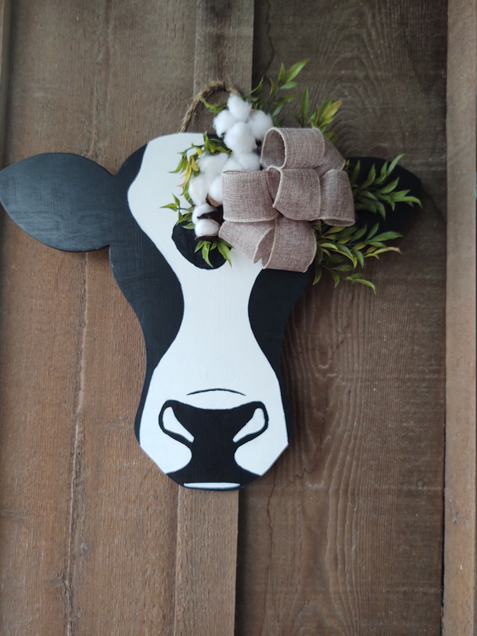 Farmhouse Cow Head, Door Hanger, Rustic Home Decorations, Wooden Door