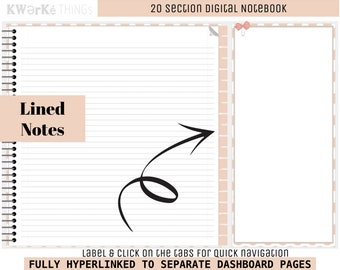 Digital Notebook + Notepad |  20 Sections |  Daily Writing | Interactive PDF | Student Notebook | Study Notes | Subject Notes | Journaling
