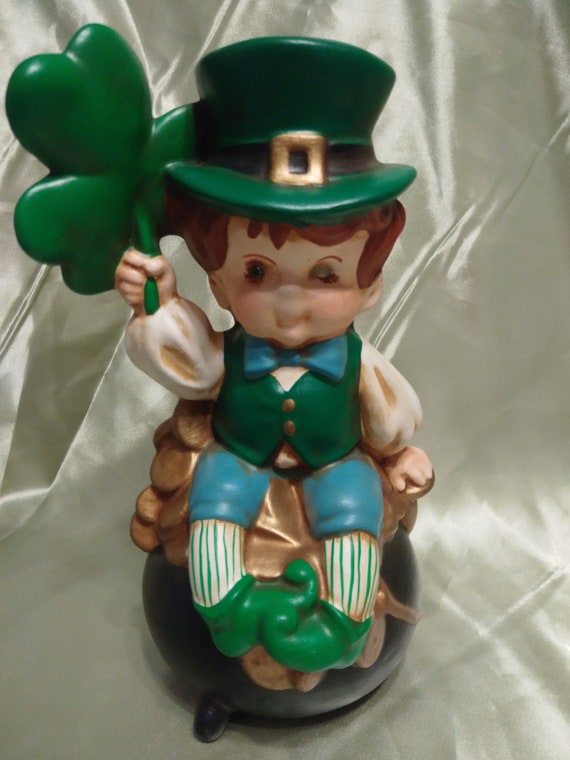 Adorable Ceramic Young Leprechaun Sitting On Pot Of Gold | Etsy