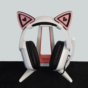 Cat Ears for Headphones and Headsets, With a Heart Shape in the middle in multiple colors.