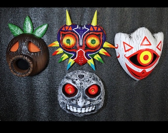 Decoración de 4 piezas de Legend of Zelda Majora's Mask / Veta de madera de Majora's Mask / Veta de madera de Deku / Luna malvada / Veta de madera de Mask of Truth /