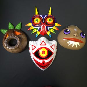 Legend of Zelda Majora&#39;s Mask Transformation Set of 4 | Goron | Deku Wood Grain | Majora’s Mask | Mask of Truth | 4-Piece Zelda Wall Decor