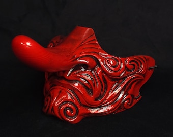 Half Tengu Japanese Mask | Traditional Yokai Mask for Cosplay and Display | Hand Painted & Custom Colors