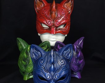 Máscara espiritual Nekomata Oni / Cosplay de gato demonio japonés / Máscara Yōkai japonesa pintada a mano / Máscara de gato demonio /