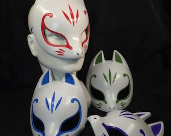 Máscara japonesa Kitsune: máscara de zorro pintada a mano para festivales y cosplay