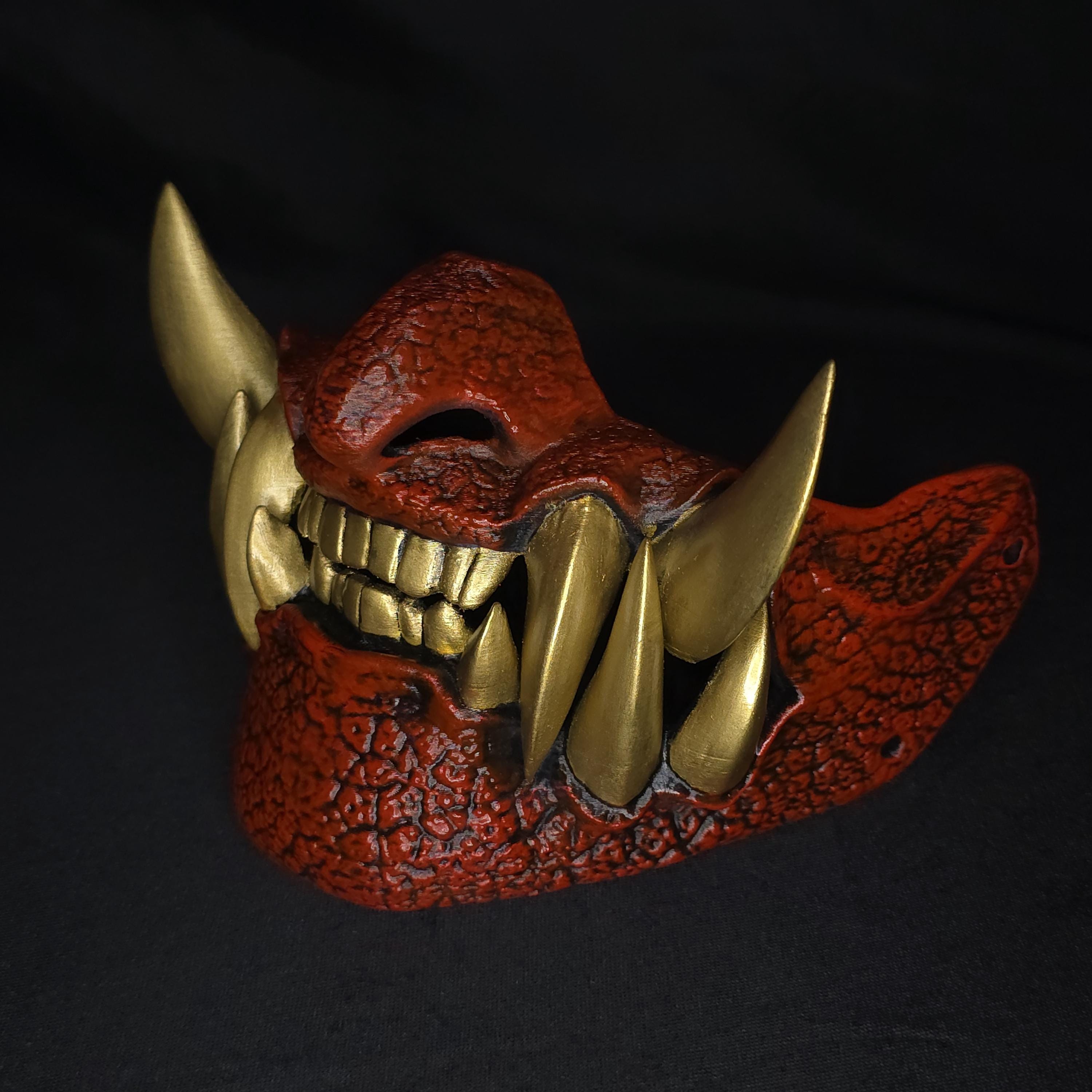 Half Oni Japanese Mask | Yokai Demon Mask for Cosplay & Display