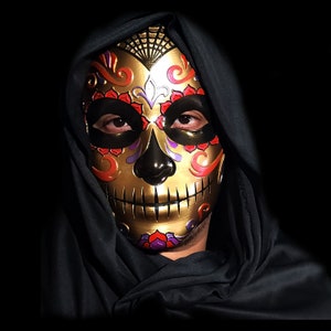 Máscara de Catrina / Máscara dorada / Colores metálicos / Máscara del Día de Muertos / Día de Muertos / Máscara de carnaval / Máscara de mascarada / Máscara de Halloween /