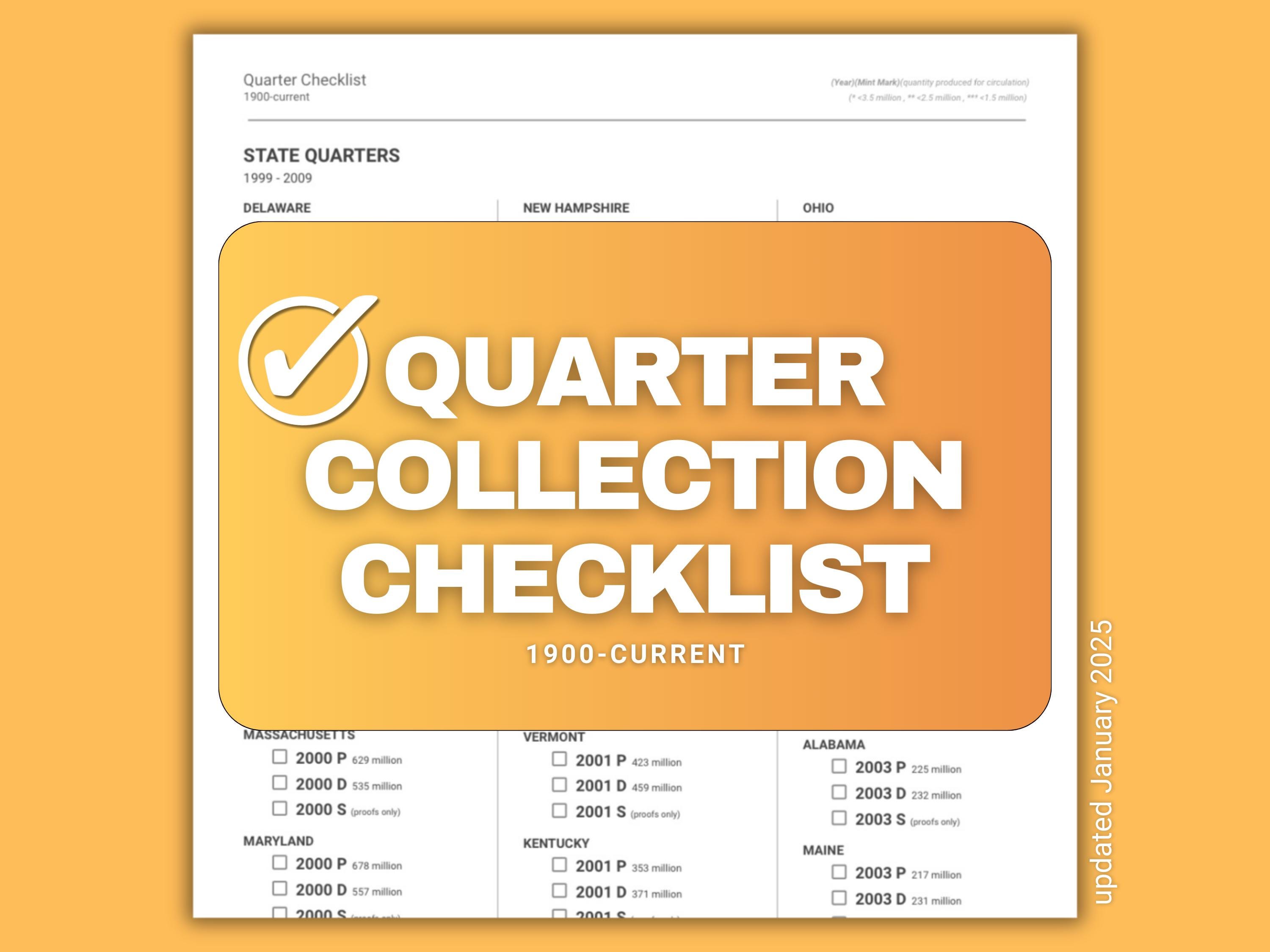 US Quarter Collection Checklist: 1900-current (printable) - Etsy