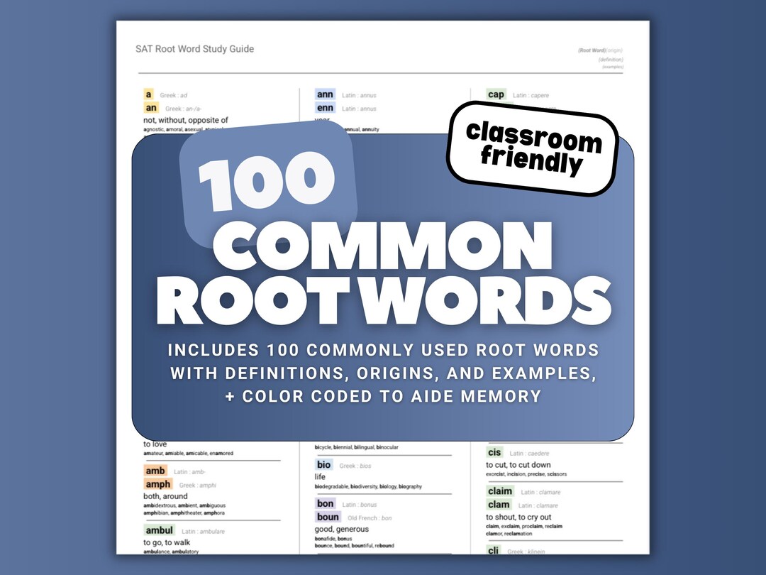 100 Common Root Words | STUDY GUIDE - Etsy