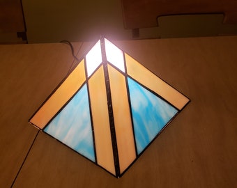 Large stained glass geometric art deco lamp