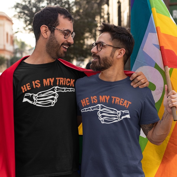 Gay Couple Halloween Matching Shirts, Funny LGBTQ Halloween T-Shirt, He Is My Treat Shirt, He Is My Trick Shirt, Halloween Gay Gift For Him.