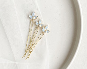 Gold Opal Crystal Hair Pins | Bridal | Bridesmaid | Set of 3 | Hair Jewels | Wedding Wear